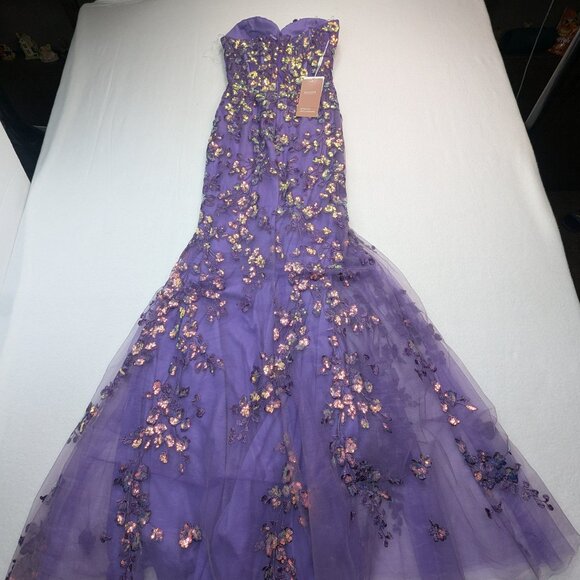 NWT Stacees Strapless Purple Floral Dress - Size 2 - Picture 3 of 17